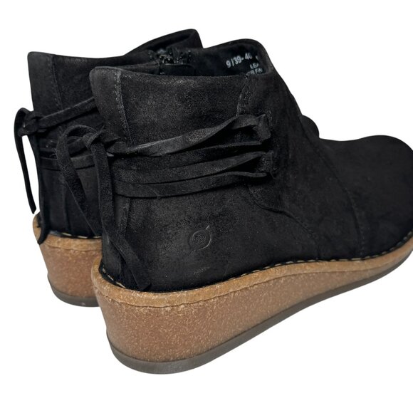 Born Women's Viana Black Distressed Suede Wedge Ankle Zip Booties Size 9 NEW - Picture 4 of 5